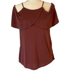 PARADISO WOMENS TOP RUFFLE TRIM COLD SHOULDER FLOUNCE SLEEVE DUSTY ROSE SMALL